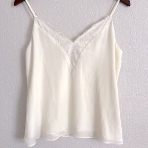 Cream White Lace V Neck Abound Cami Camisole Tank Top, Small
